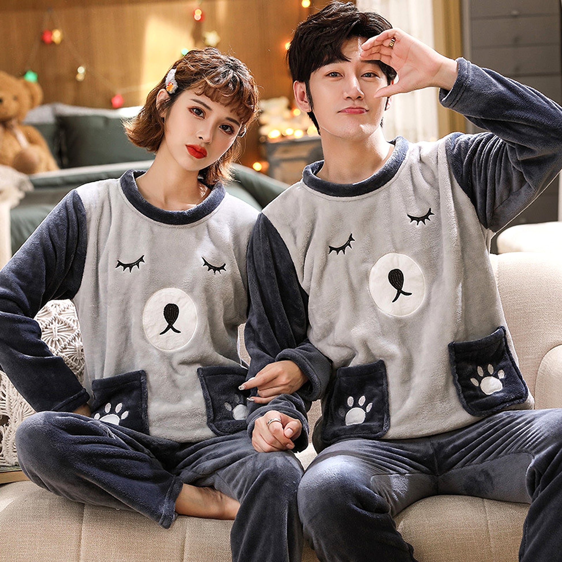 Couples Warm And Velvet Thickened Flannel Home Service Pajamas Set - enhanced image 17