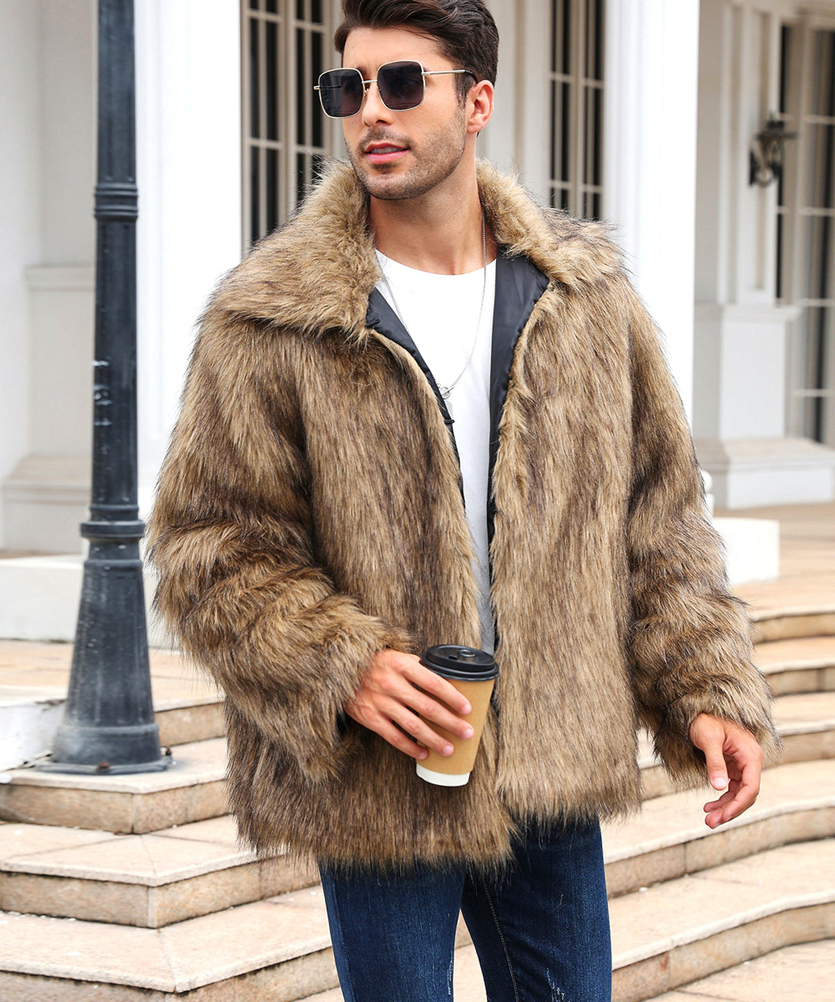 Men's Lapel Short Faux Fur Jacket – Luxurious Warmth & Style - enhanced image 17