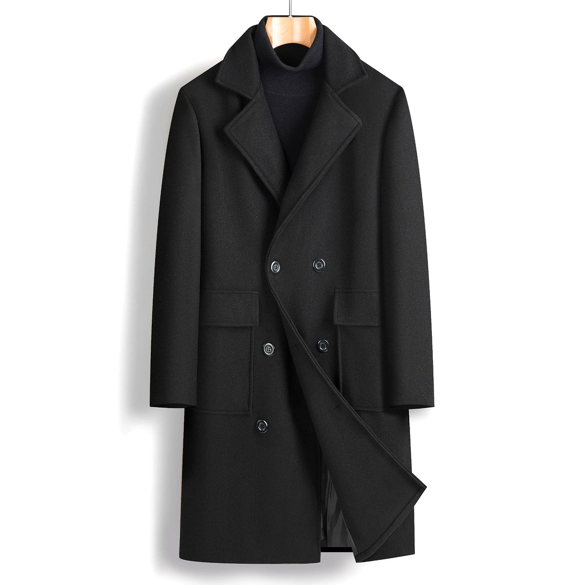 Fall Winter Men Double Breasted Mid-length Trench Coat - enhanced image 17