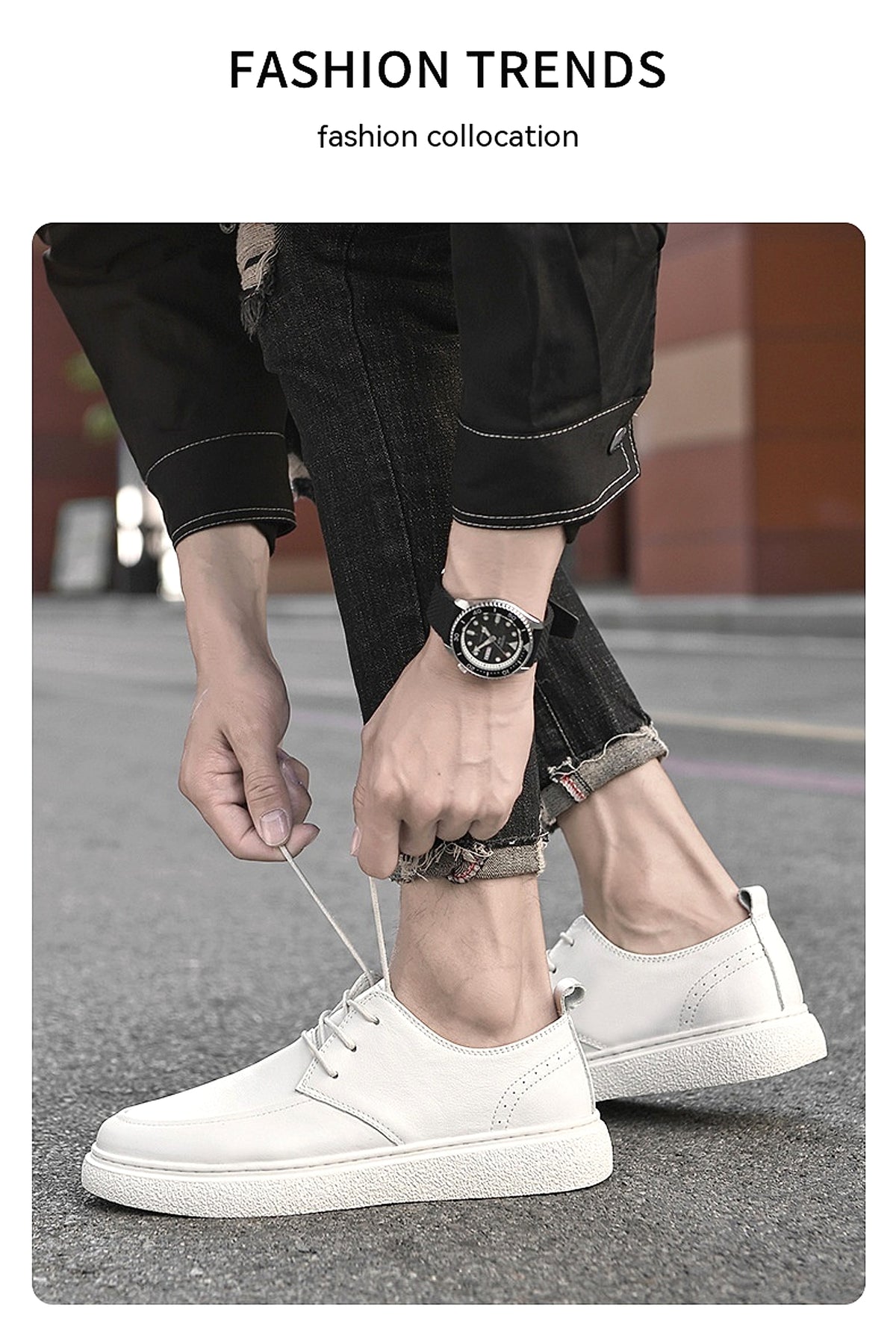 First Layer Cowhide Men's Casual Pumps Sole Leather Round Head Low-cut White Shoes - enhanced image 17