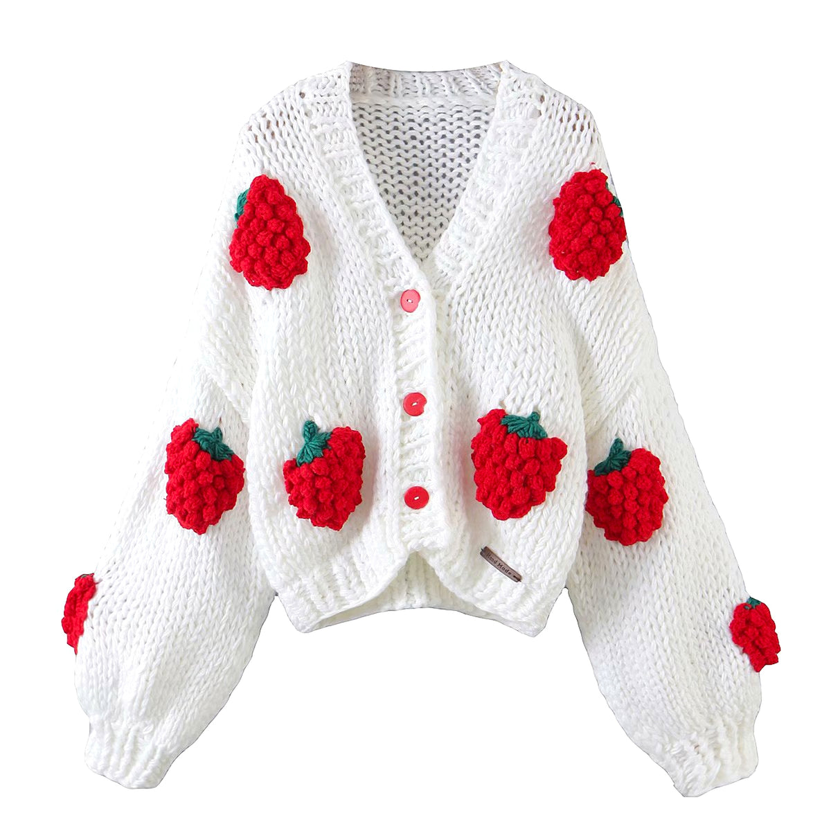 Handmade Crochet Cardigan Sweater Women Fruit Jacquard Embroidery - enhanced image 17