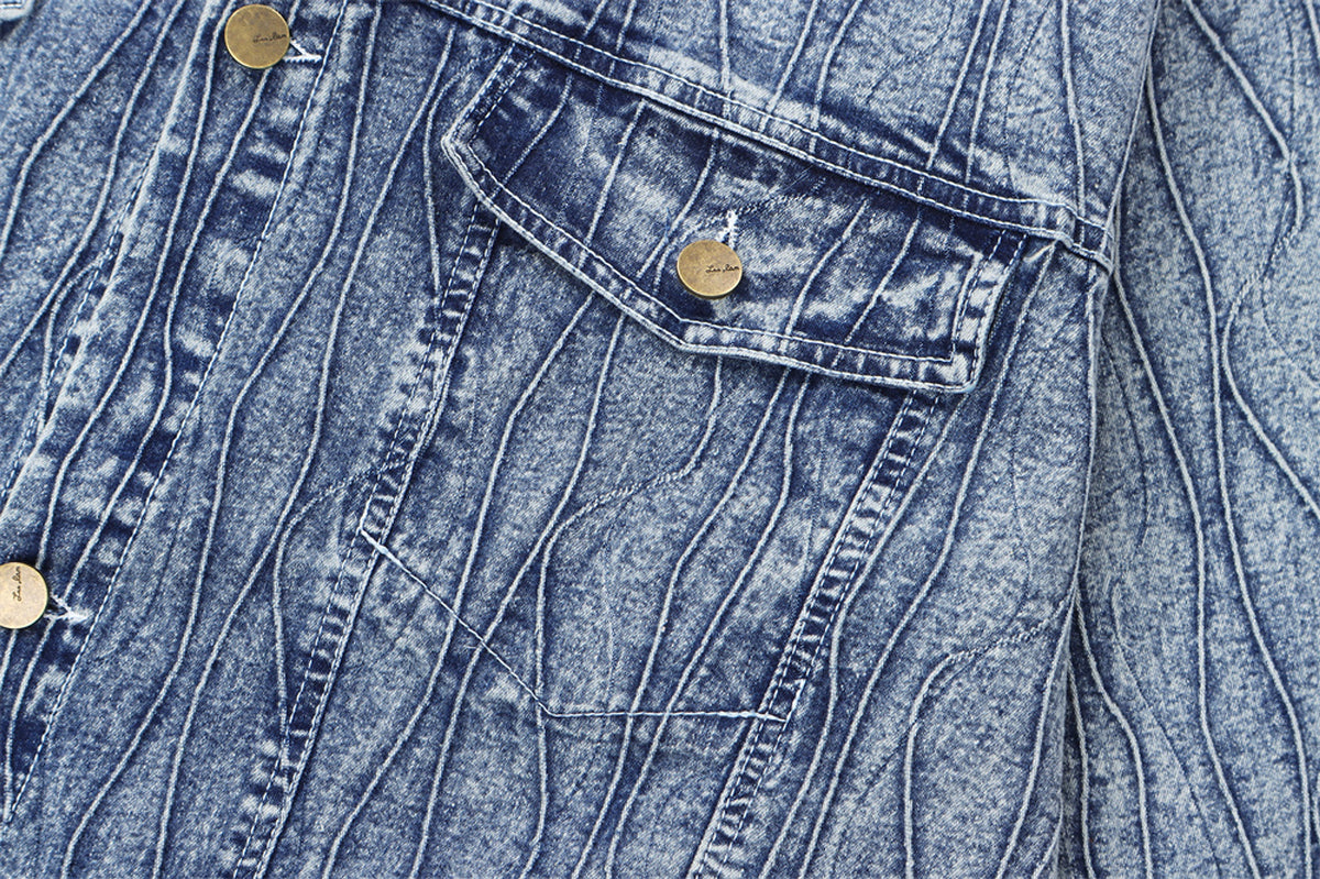 Jacquard Stone Washed Denim Jacket For Men And Women - enhanced image 17