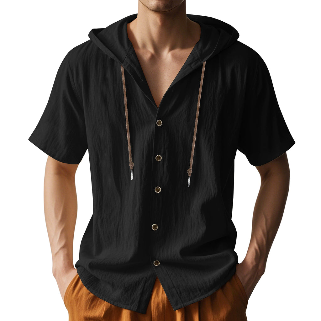 Loose Hooded Short-sleeved Shirt For Men - enhanced image 17