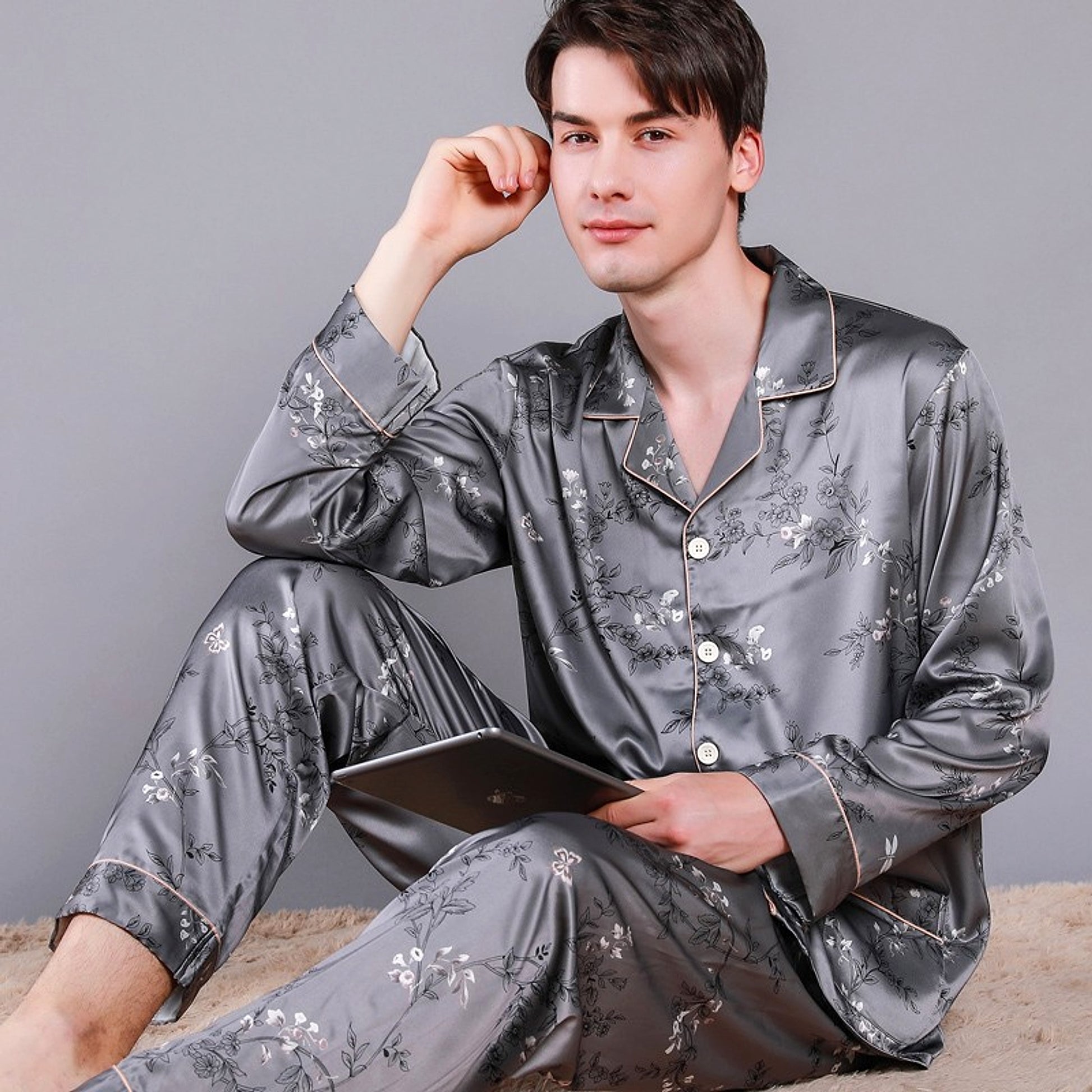 Men's Pajamas Silk Spring Long Sleeve Home Wear - enhanced image 17