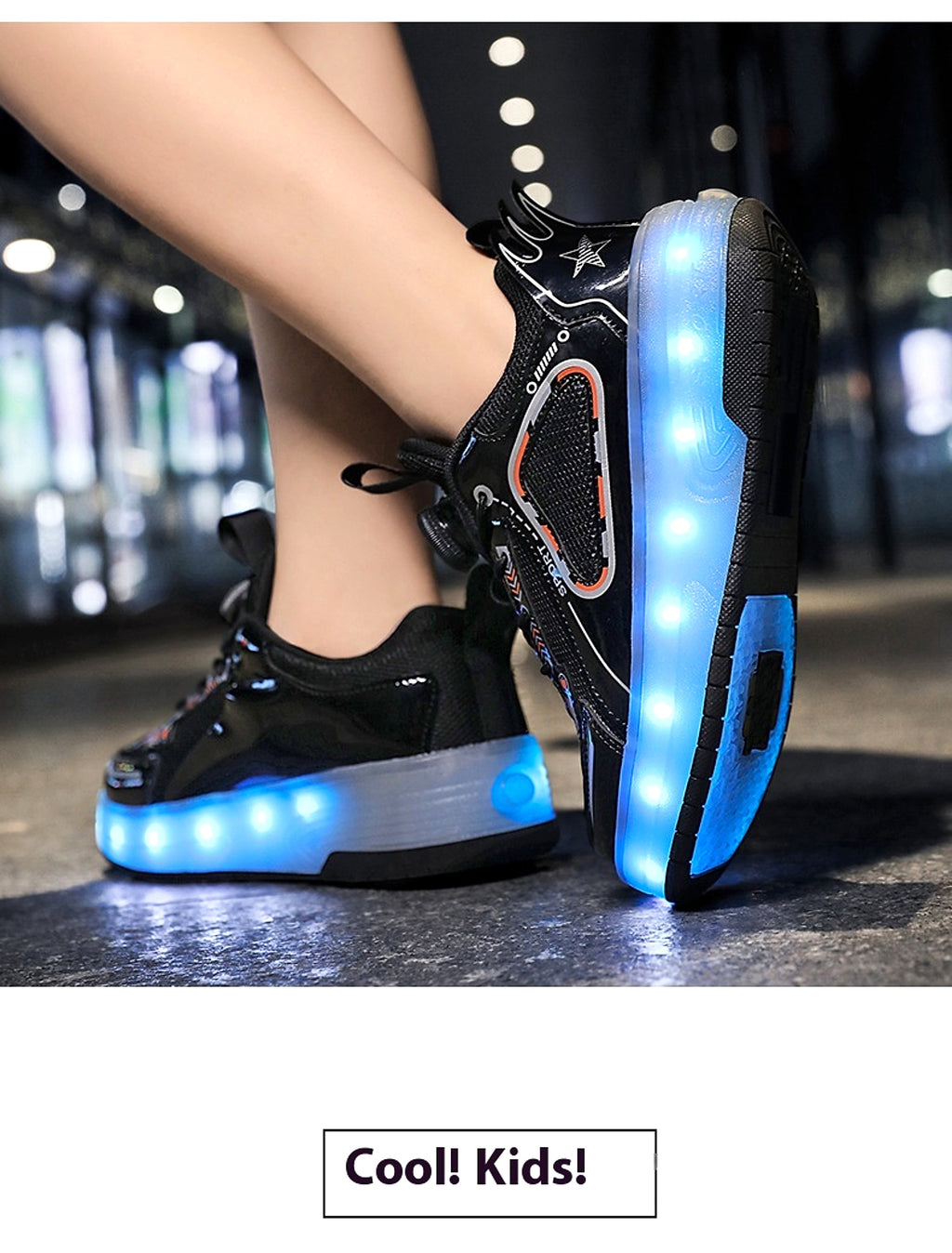 Mesh Double Wheel Heelys Children's Luminous Charging Roller Skating Deformation Skate Shoes - enhanced image 17