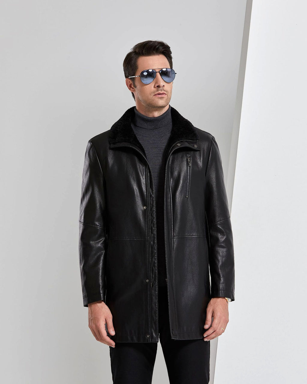 Real Leather Men's Winter Jacket – Thickened & Fleece-Lined Elegance - enhanced image 17