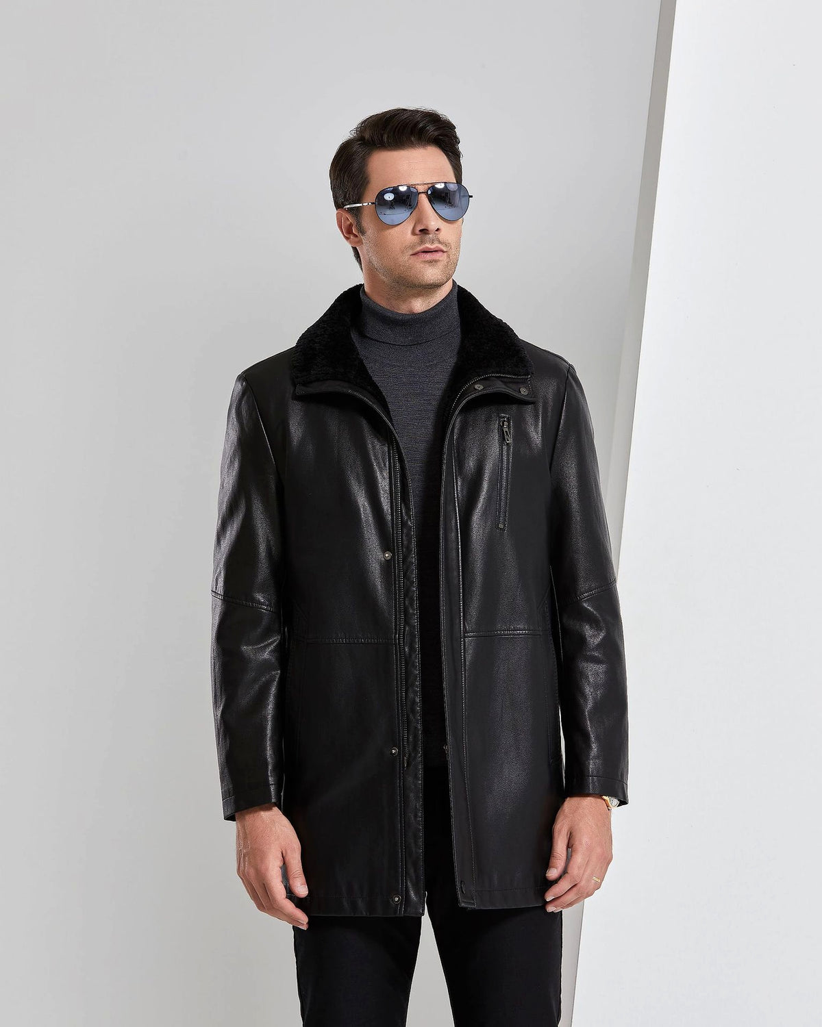 Real Leather Men's Winter Jacket – Thickened & Fleece-Lined Elegance - enhanced image 17