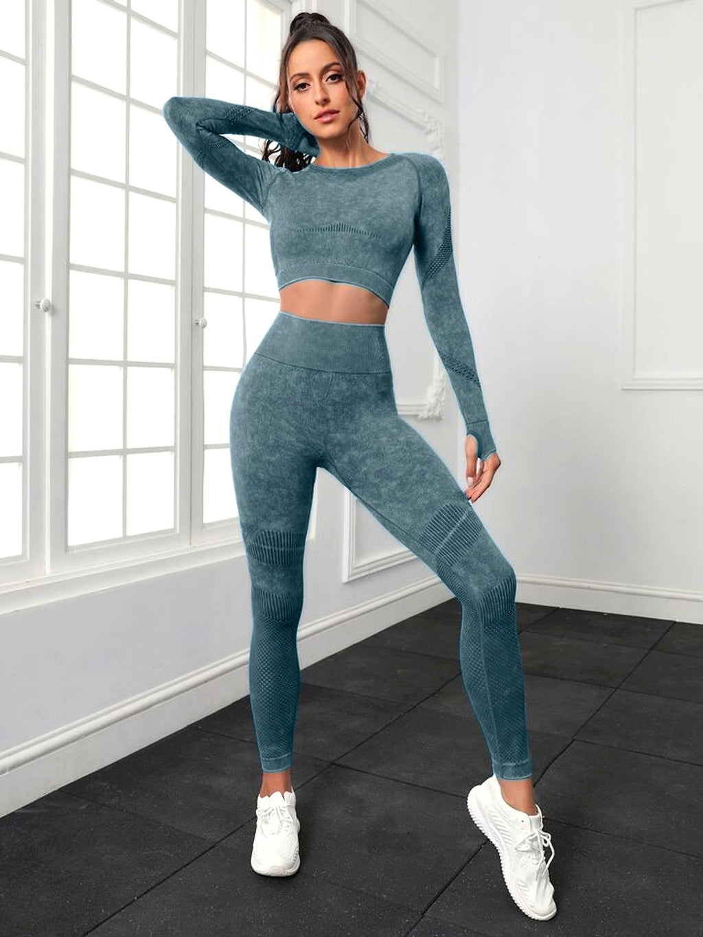 A.1 Sports Long Sleeve Fitness Yoga Leggings Pants Two-piece Set - enhanced image 17