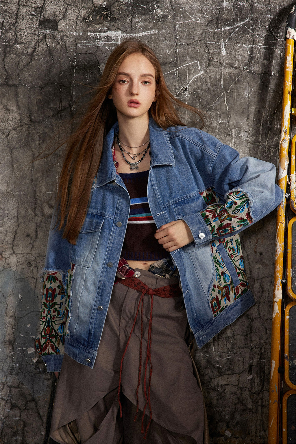 1. Stitching Embroidery Frayed Hem Denim Jacket Women - enhanced image 17