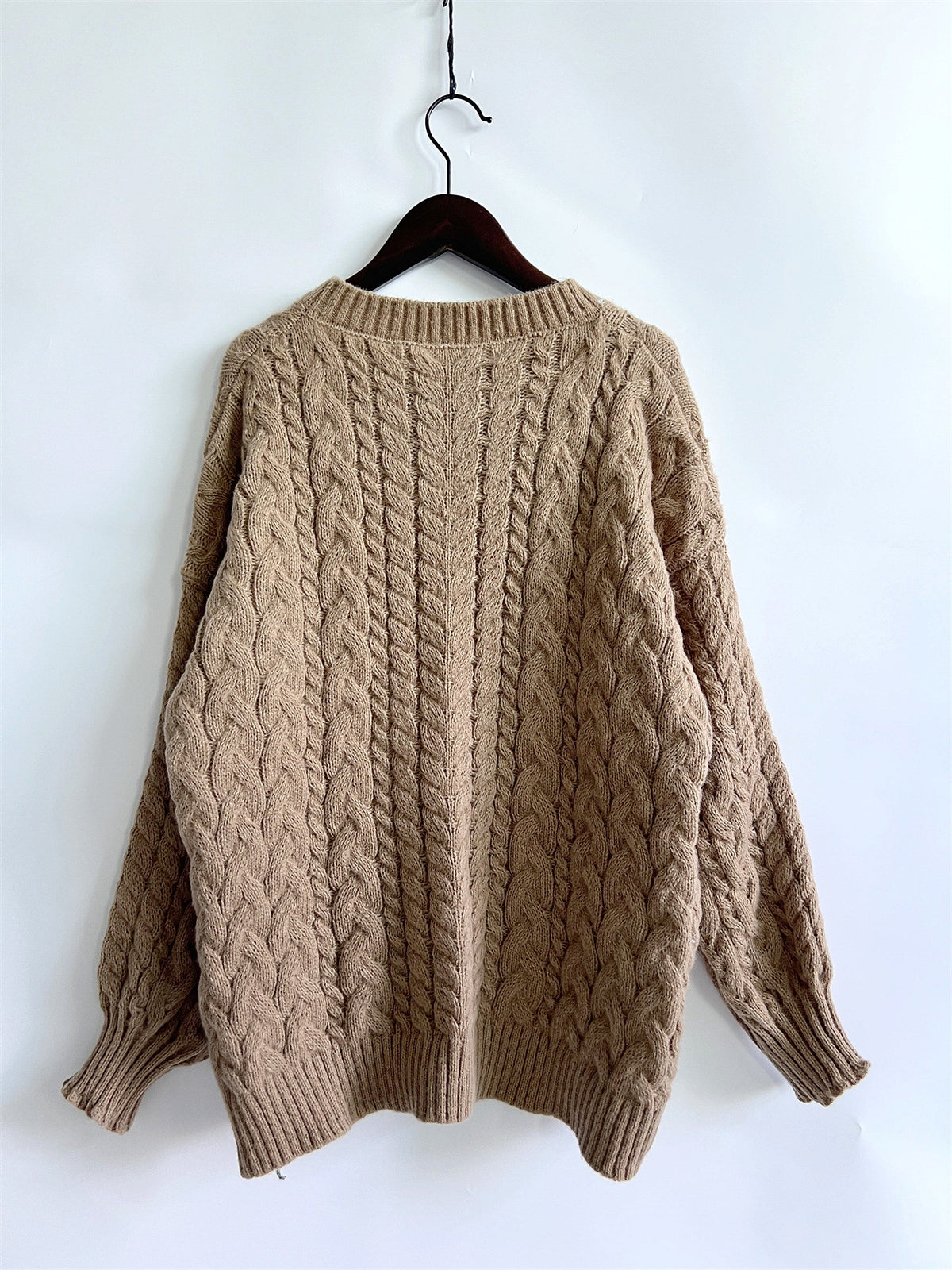 Vintage Vertical Stripes Twist Round Neck Long Sleeve Knitted Pullover Thick Needle Sweater For Women