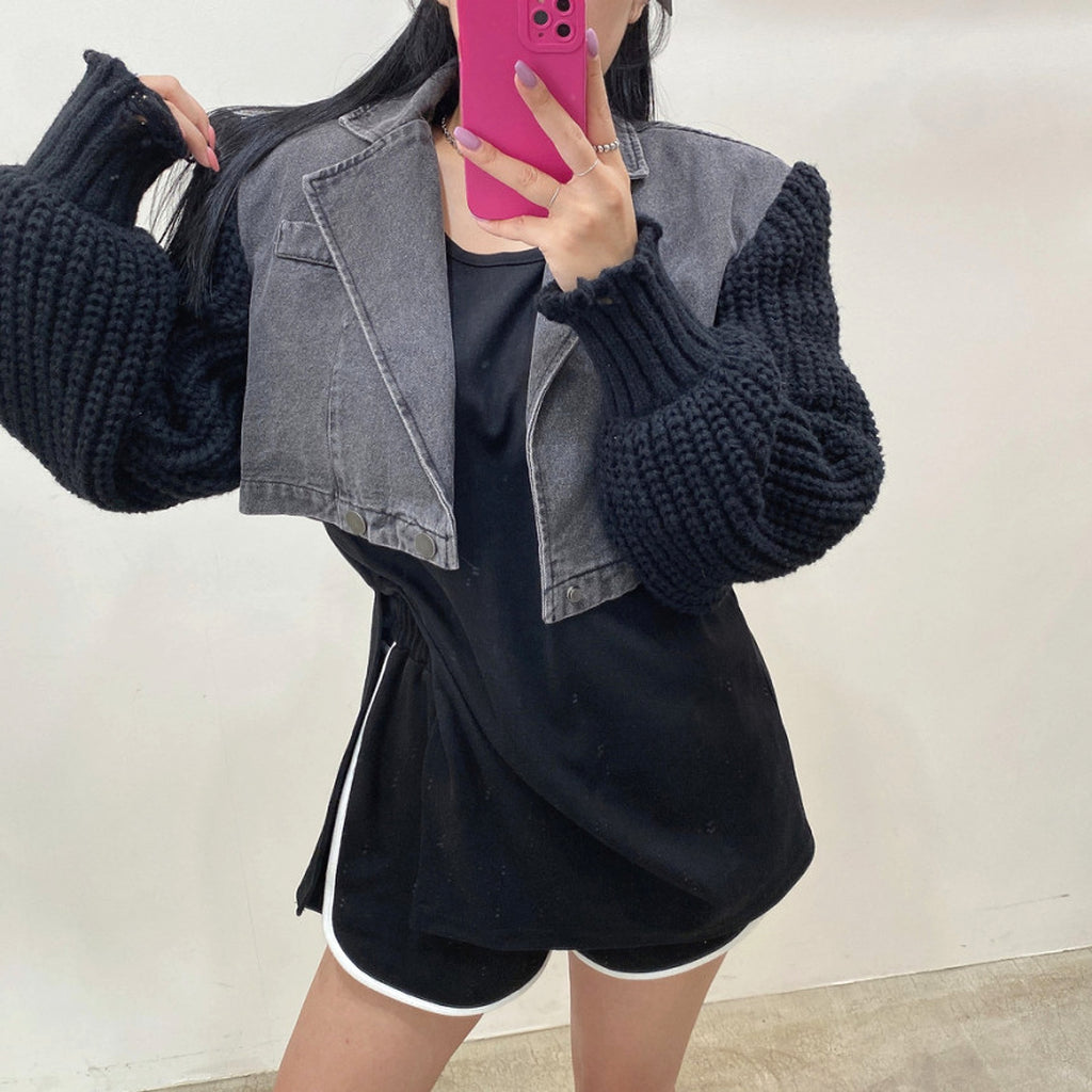 Women's Retro Minority Patchwork Knitting Denim Jacket - enhanced image 17