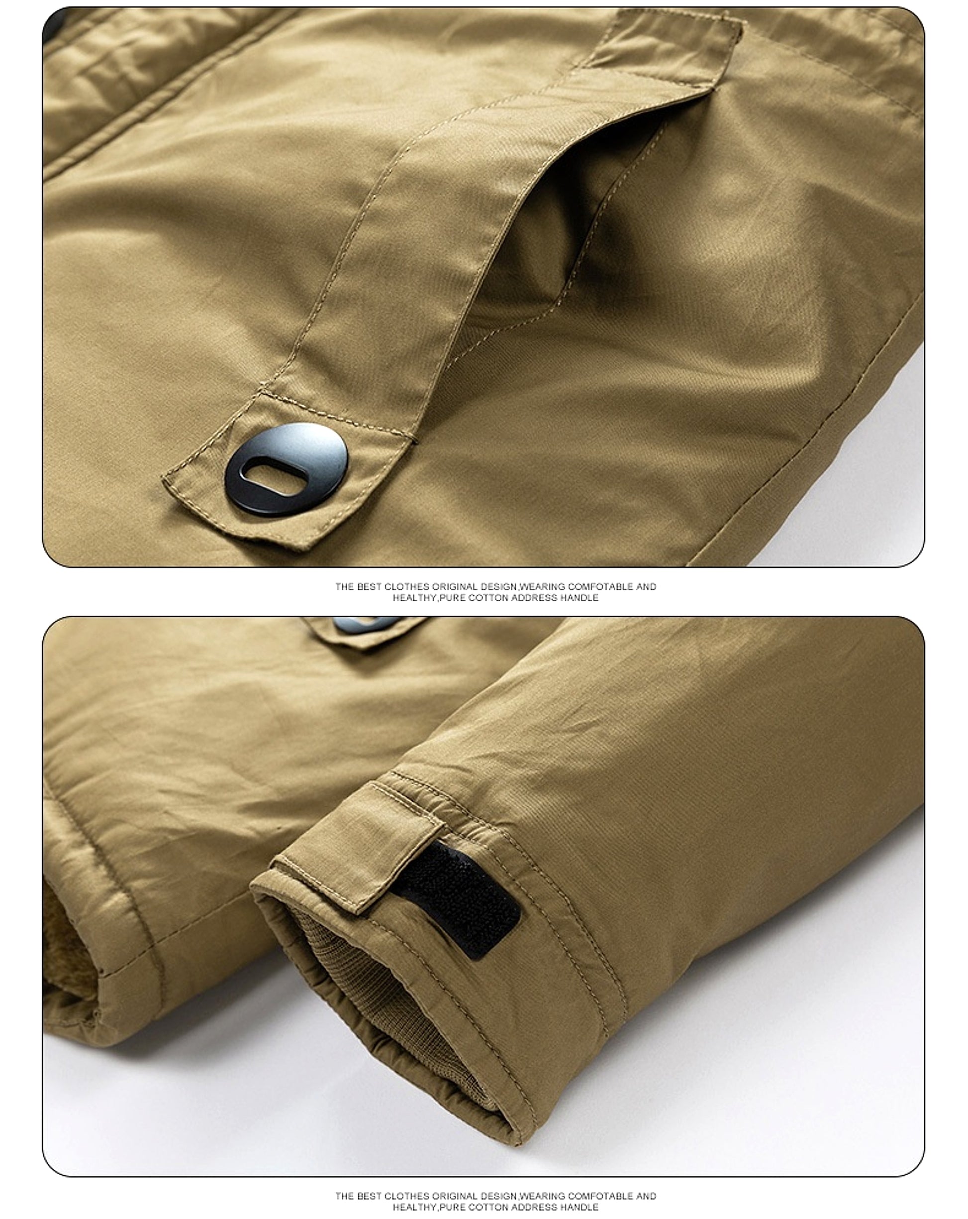 Zipper Solid Color Regular Brown Extra Thick Men 's Jacket - enhanced image 17