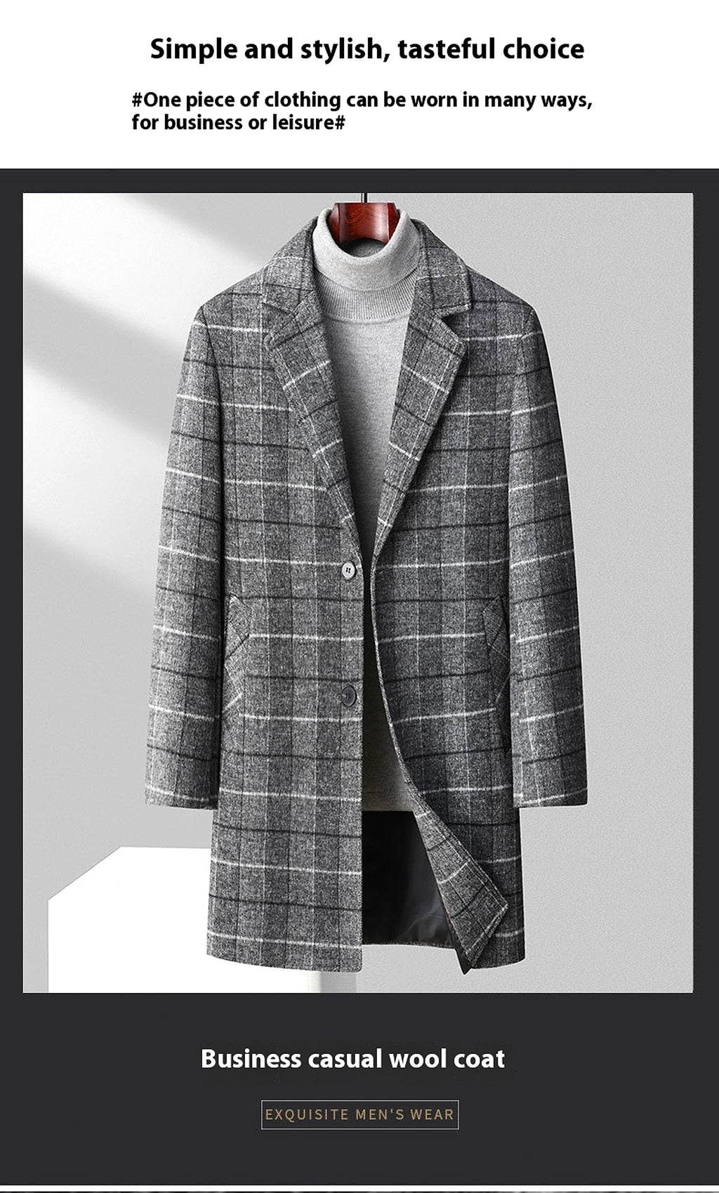 25 Edition – Men’s Wool-Blend Plaid Business Overcoat (Mid-Length) - enhanced image 18