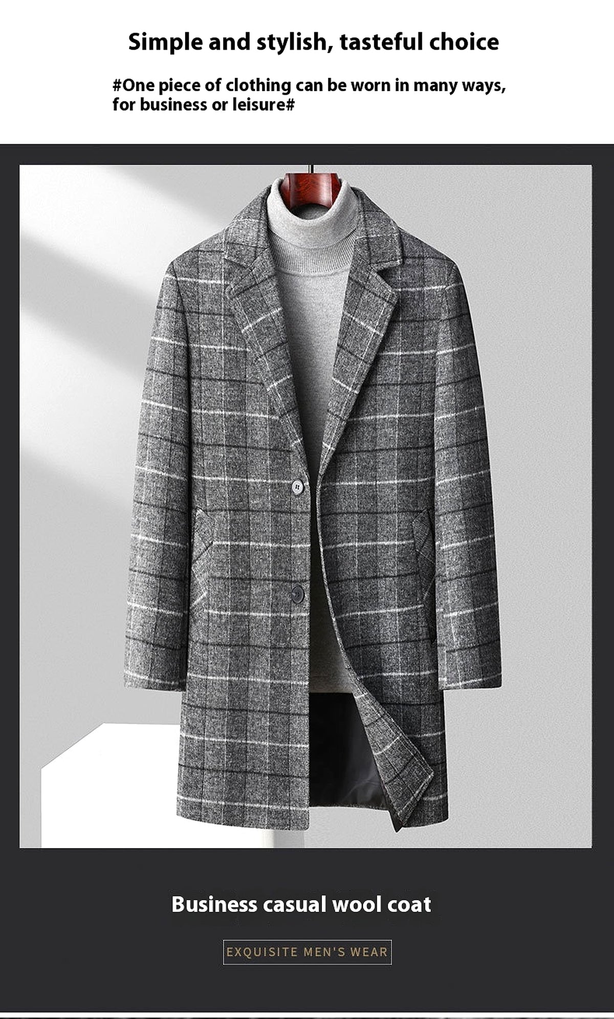 25 Edition – Men’s Wool-Blend Plaid Business Overcoat (Mid-Length) - enhanced image 18