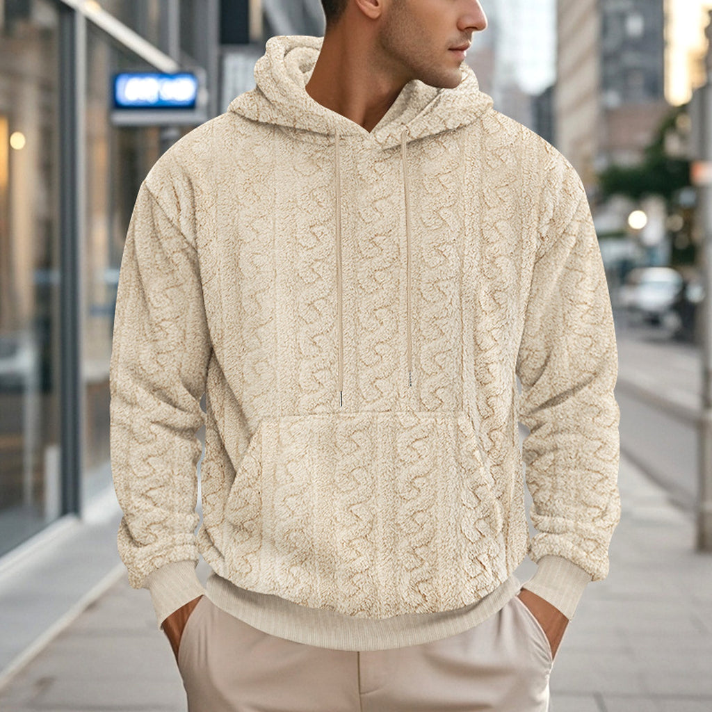 European And American Fall Winter Men Hooded Jacquard Teddy Plush Sports And Leisure Sweater - enhanced image 18