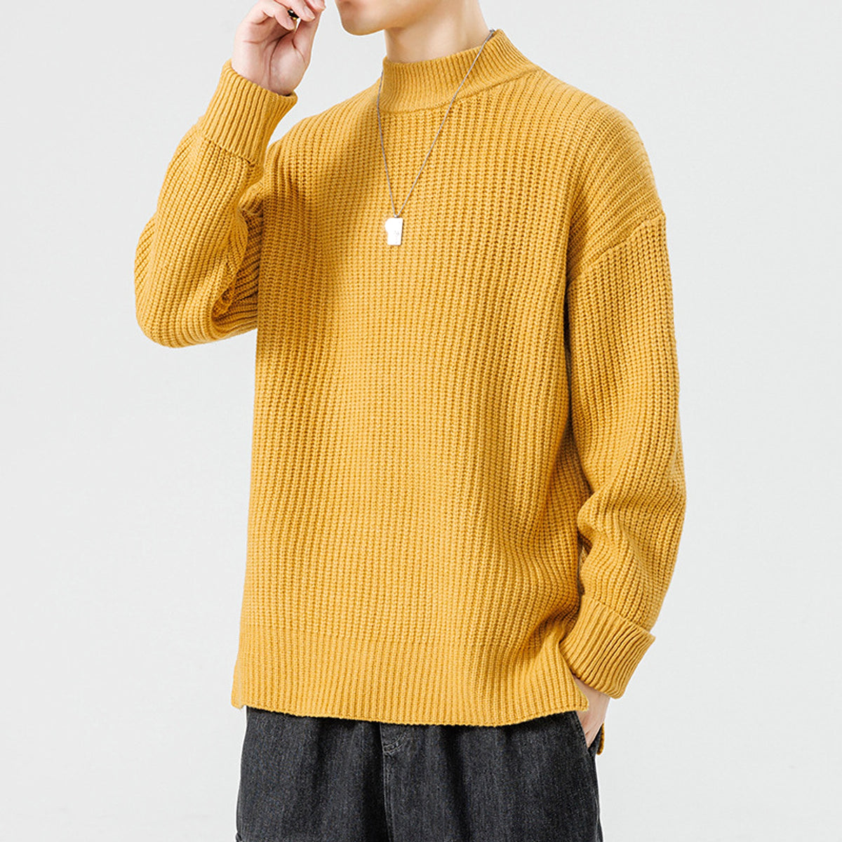 Half High Necked Sweater For Men's Casual Knitwear Outerwear - enhanced image 18