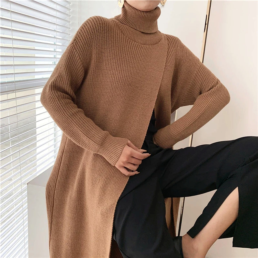 A.1 Long Knit Turtleneck Sweater Long Skirt Pullover Bottoming With Slits And Slim Fit - enhanced image 18