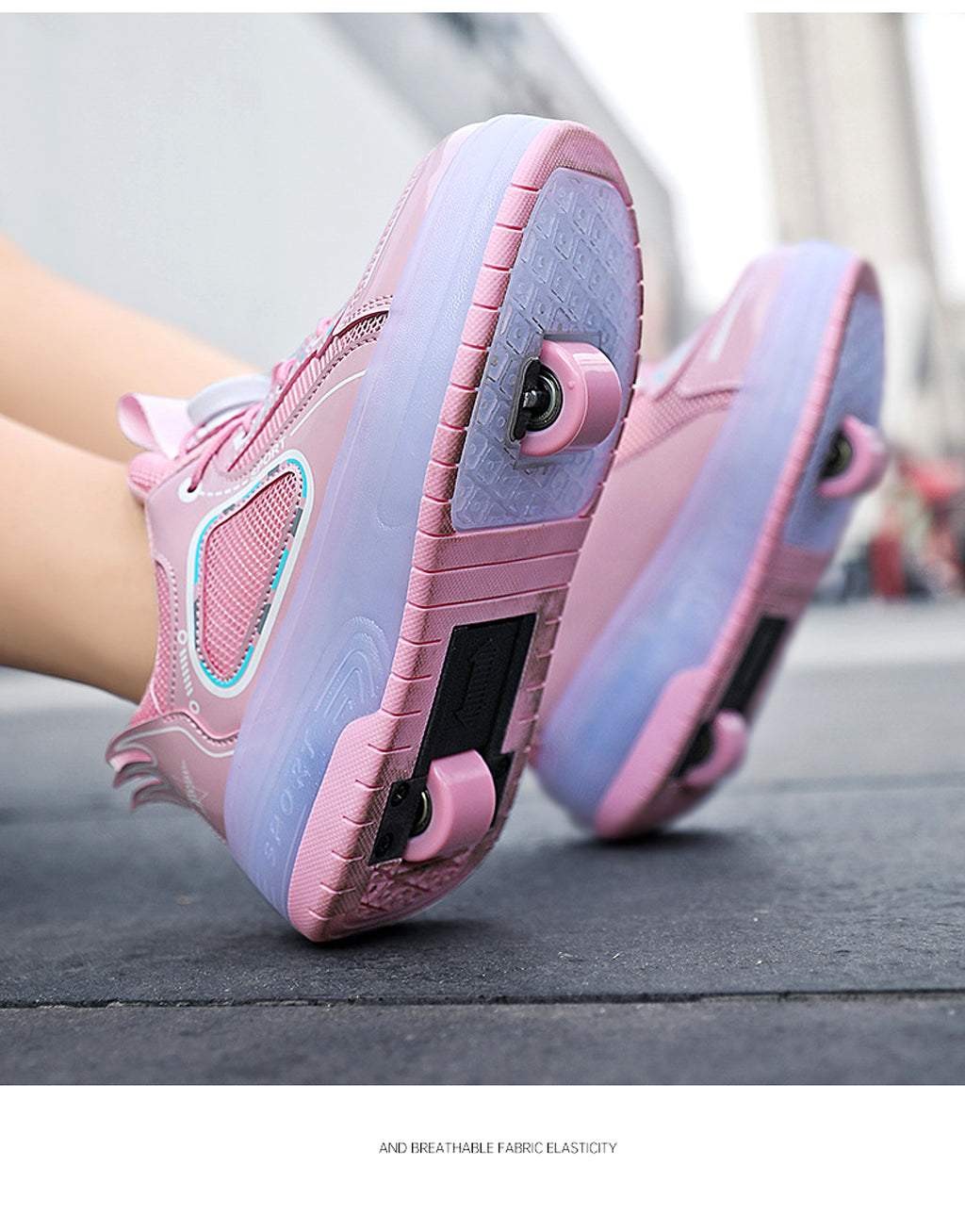 Mesh Double Wheel Heelys Children's Luminous Charging Roller Skating Deformation Skate Shoes - enhanced image 18