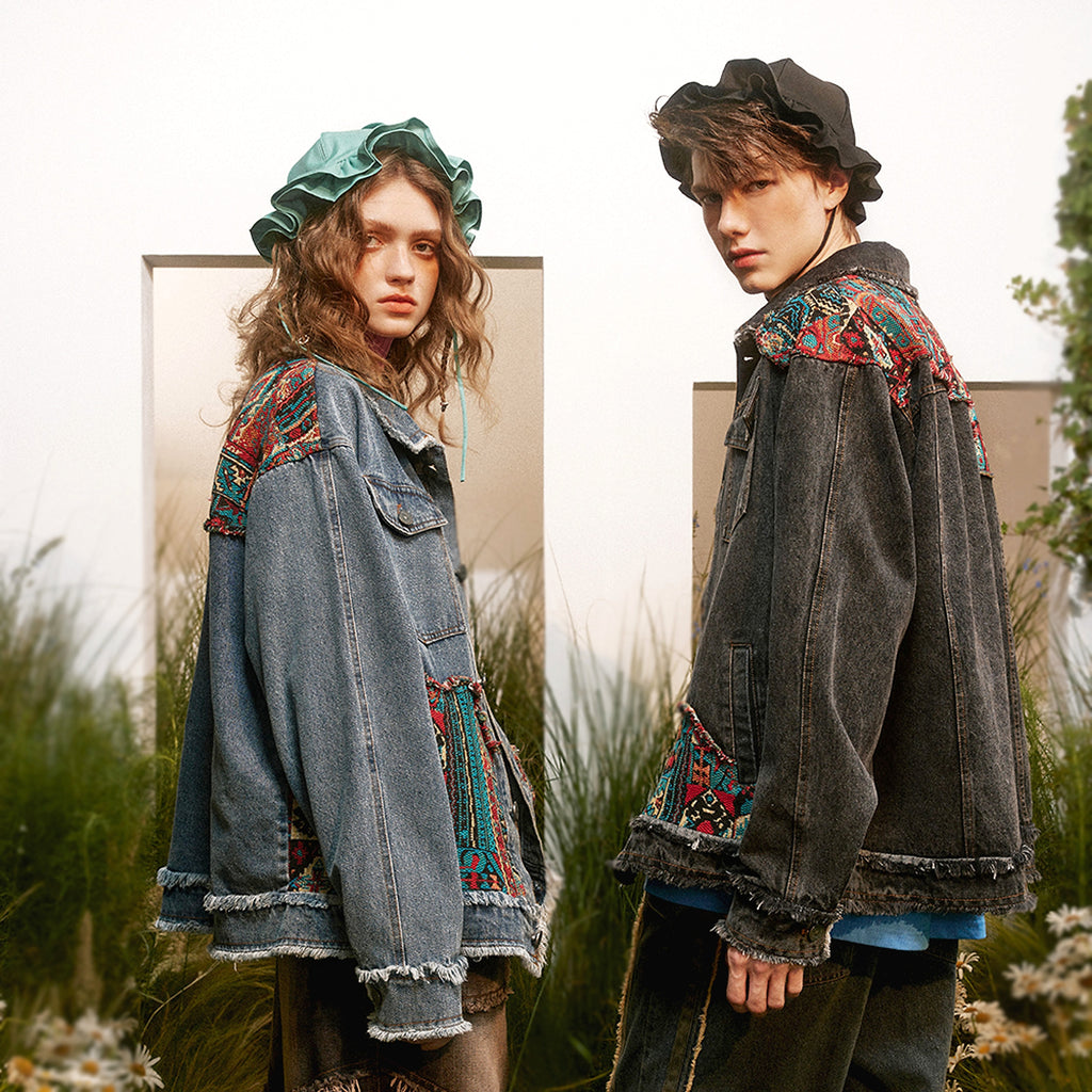 1. National Style Burrs Stitching Washed Denim Jacket - enhanced image 18