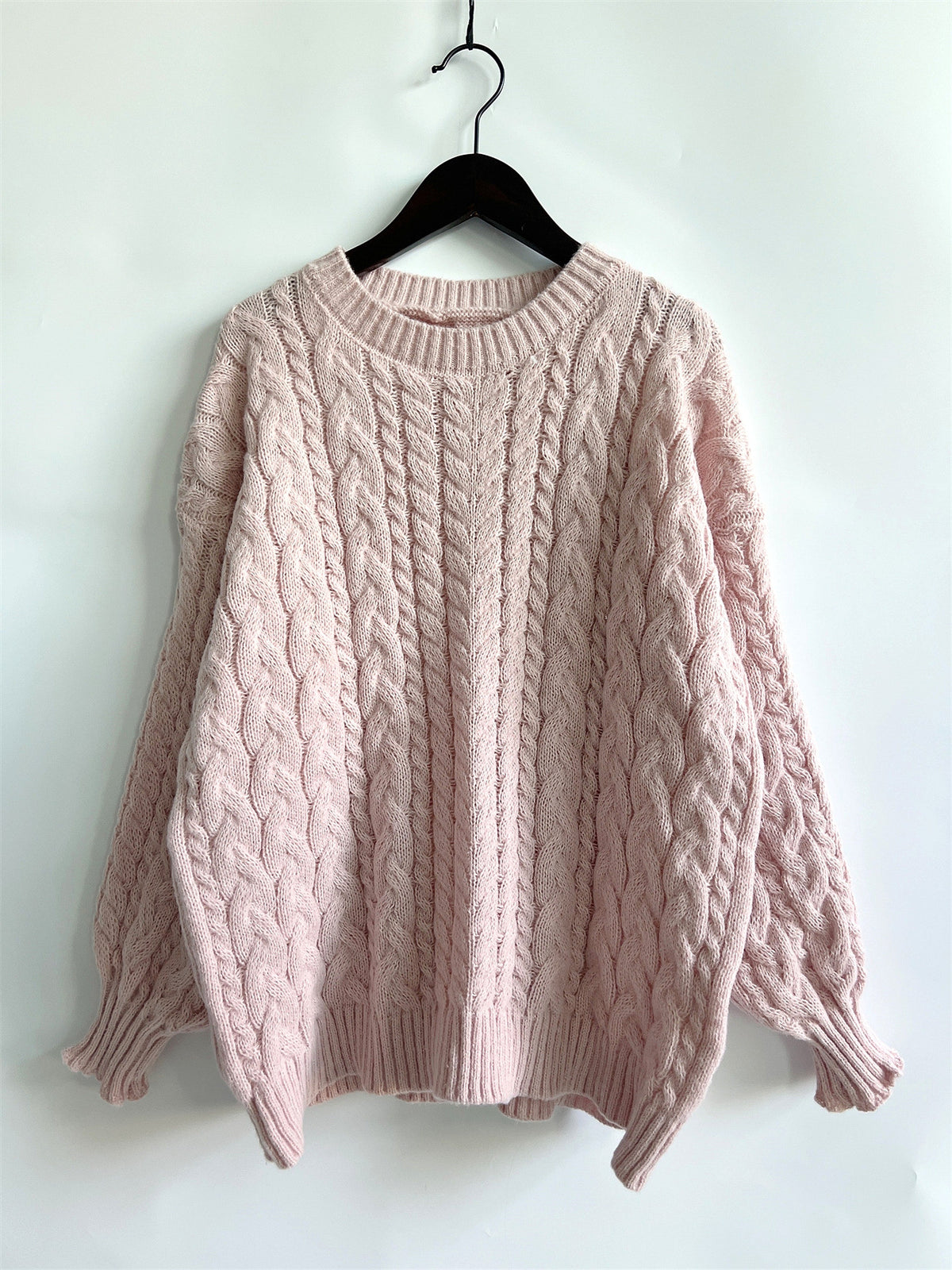 Vintage Vertical Stripes Twist Round Neck Long Sleeve Knitted Pullover Thick Needle Sweater For Women