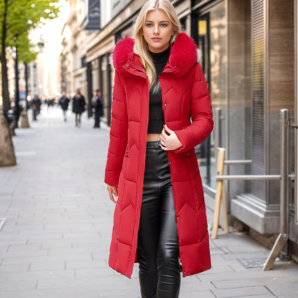 Winter Long Coat With Thickened Fur Collar Straight Slim Cotton-padded Jacket Women - enhanced image 18