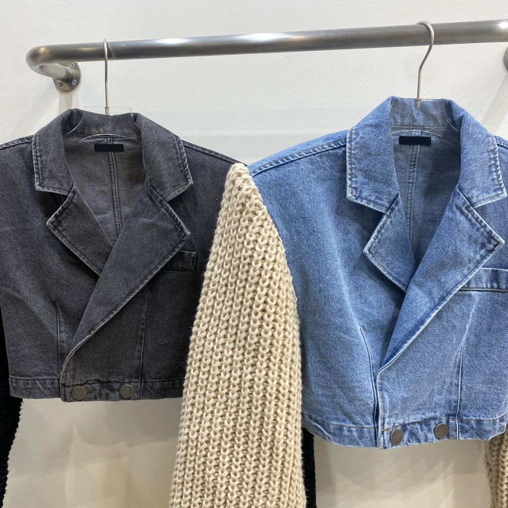 Women's Retro Minority Patchwork Knitting Denim Jacket - enhanced image 18