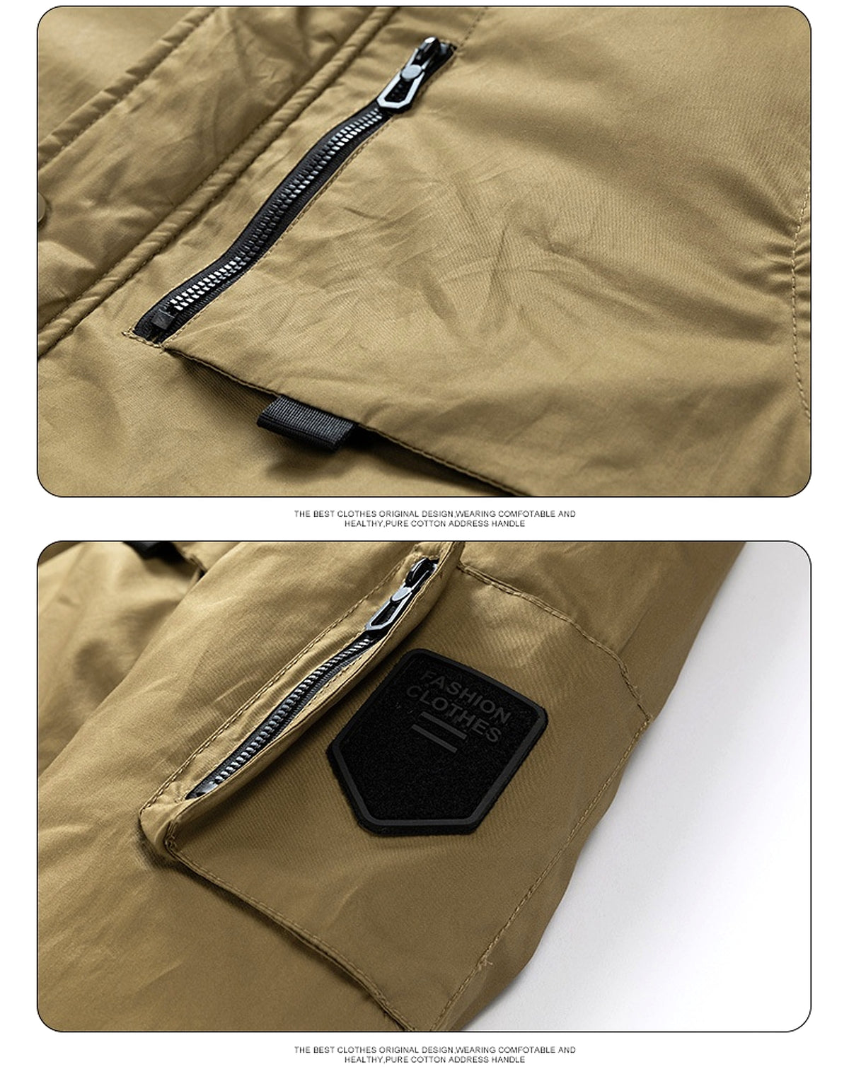 Zipper Solid Color Regular Brown Extra Thick Men 's Jacket - enhanced image 18