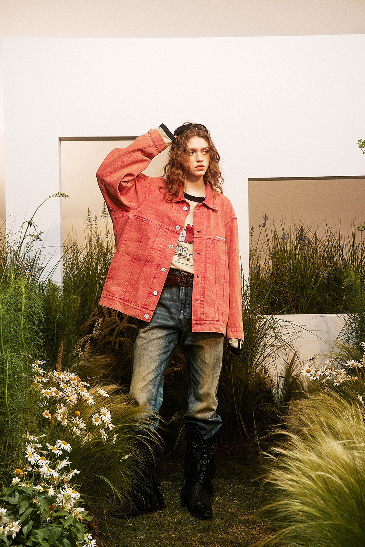 Abstract Embroidered Washed Denim Jacket - enhanced image 19