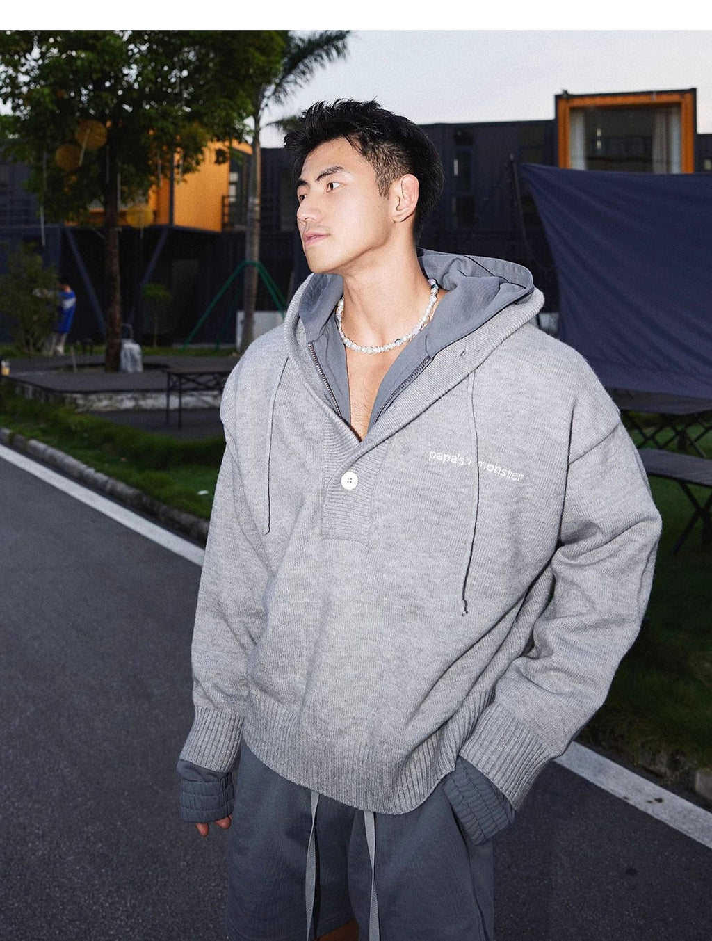 American Simple Embroidery Knitting Hooded Sweater Men - enhanced image 19