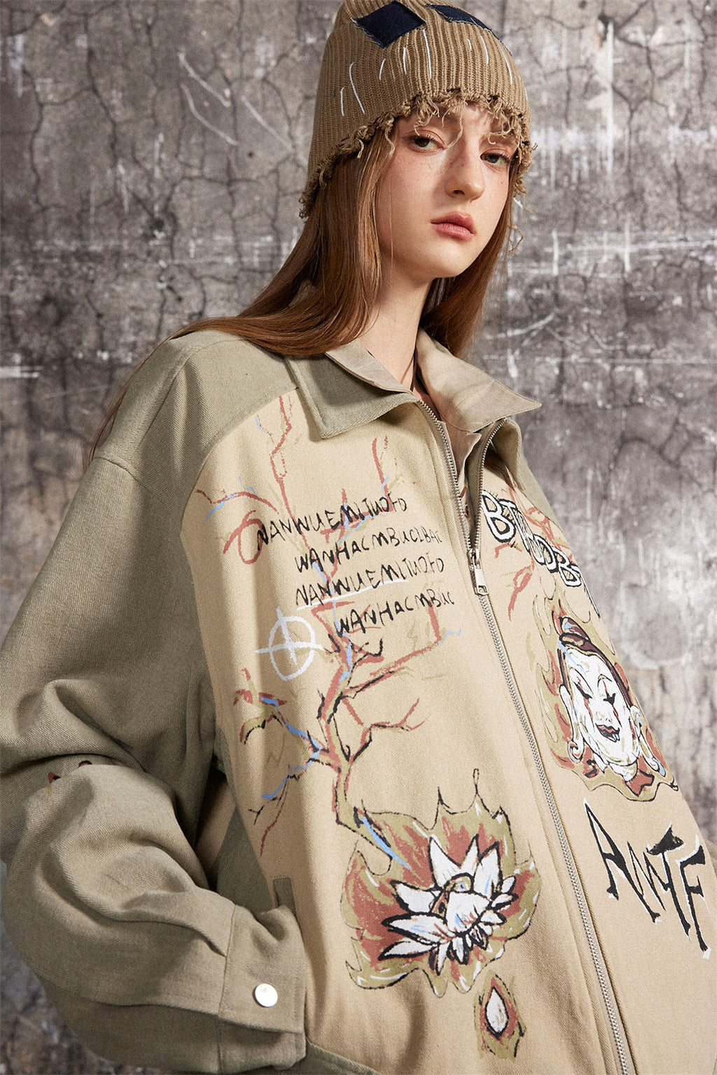 Cultural Graffiti Oil Painting Patterned Denim Jacket Men - enhanced image 19
