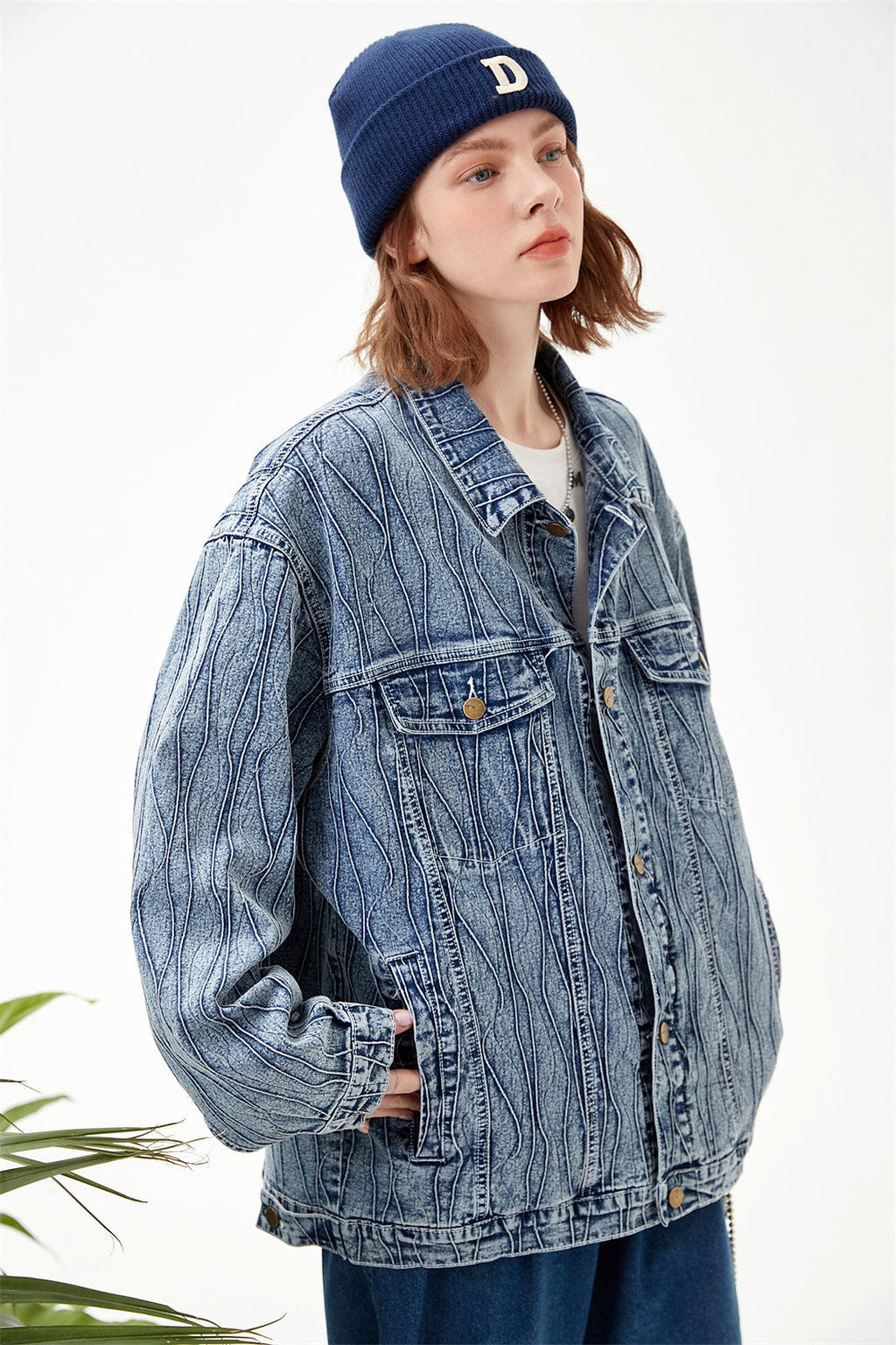 Jacquard Stone Washed Denim Jacket For Men And Women - enhanced image 19