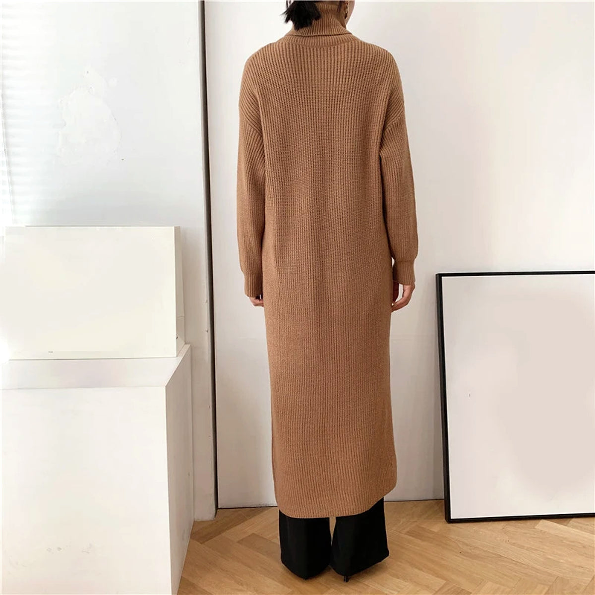 A.1 Long Knit Turtleneck Sweater Long Skirt Pullover Bottoming With Slits And Slim Fit - enhanced image 19
