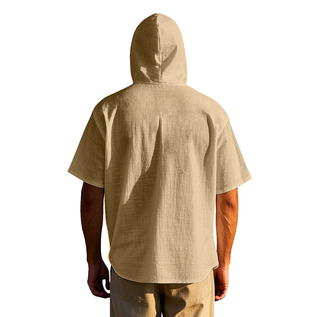 Loose Hooded Short-sleeved Shirt For Men - enhanced image 19