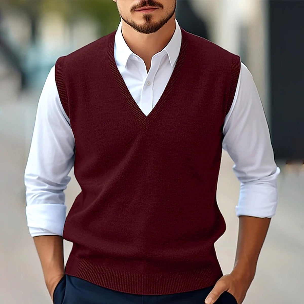 Men's Sleeveless Sweater Vest Casual Solid Color And V-neck - enhanced image 19