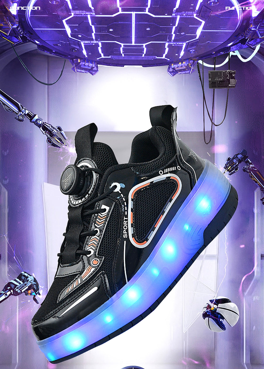 Mesh Double Wheel Heelys Children's Luminous Charging Roller Skating Deformation Skate Shoes - enhanced image 19