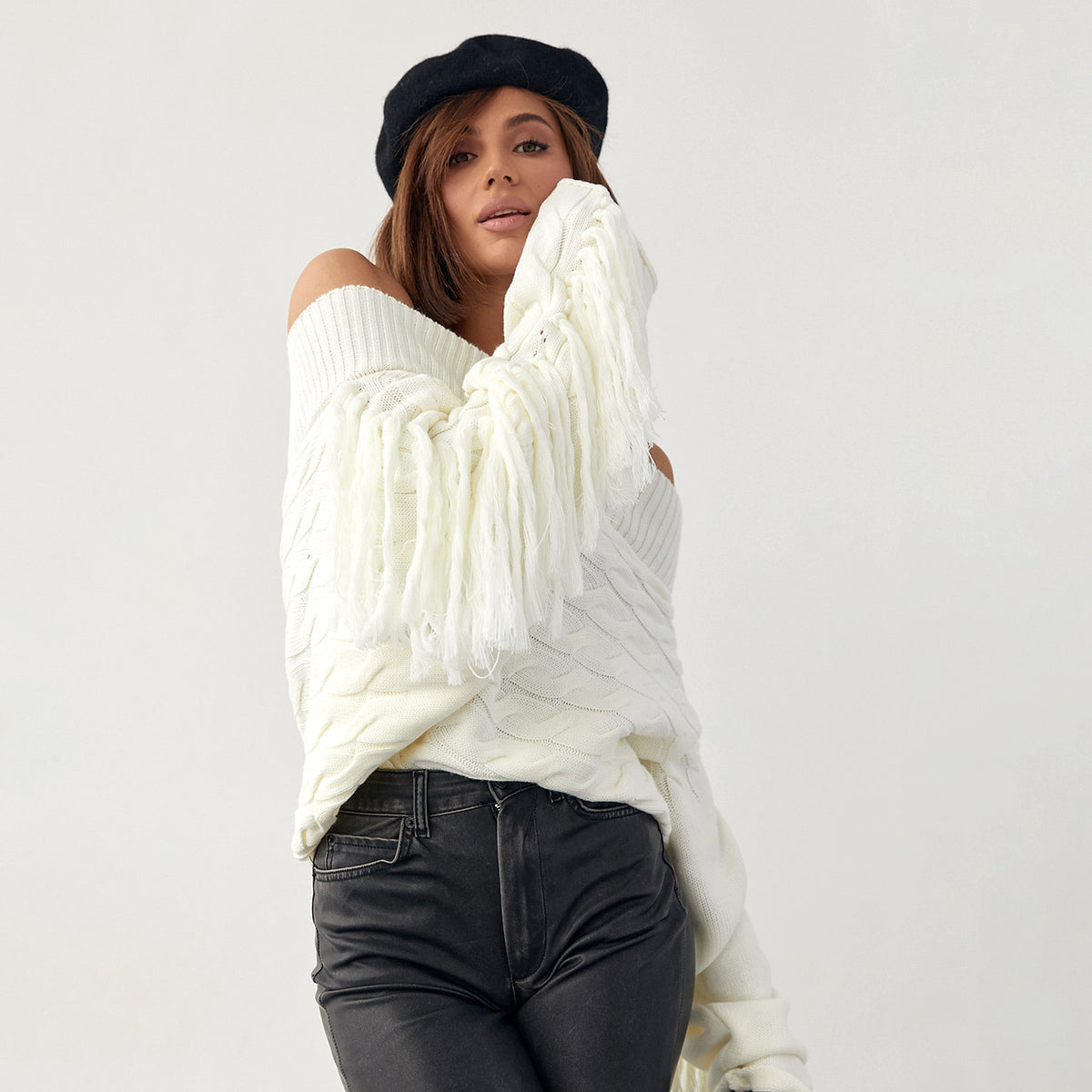 A Pure Color Elegant Style Woolen Tassel Design Sweater  Women - enhanced image 19