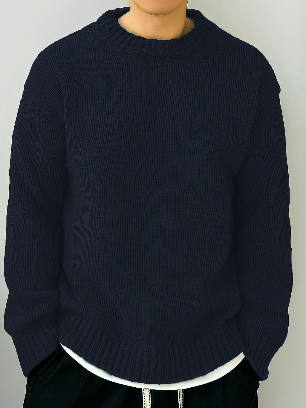 Solid Color Loose Knitted Pullover Leisure Japanese-style Retro Long Sleeve Round Neck Sweater Men - enhanced image 19