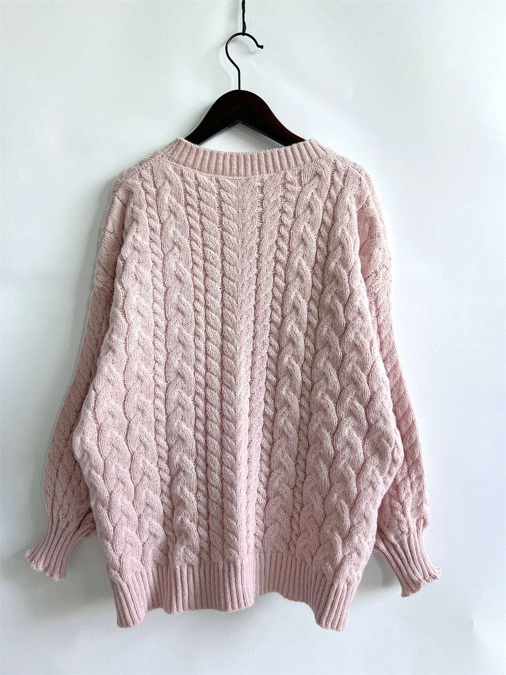 Vintage Vertical Stripes Twist Round Neck Long Sleeve Knitted Pullover Thick Needle Sweater For Women