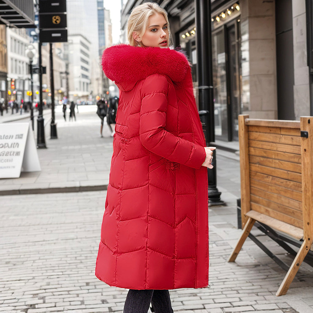 Winter Long Coat With Thickened Fur Collar Straight Slim Cotton-padded Jacket Women - enhanced image 19