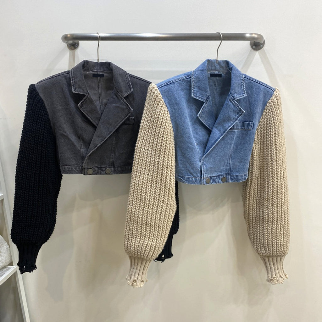 Women's Retro Minority Patchwork Knitting Denim Jacket - enhanced image 19