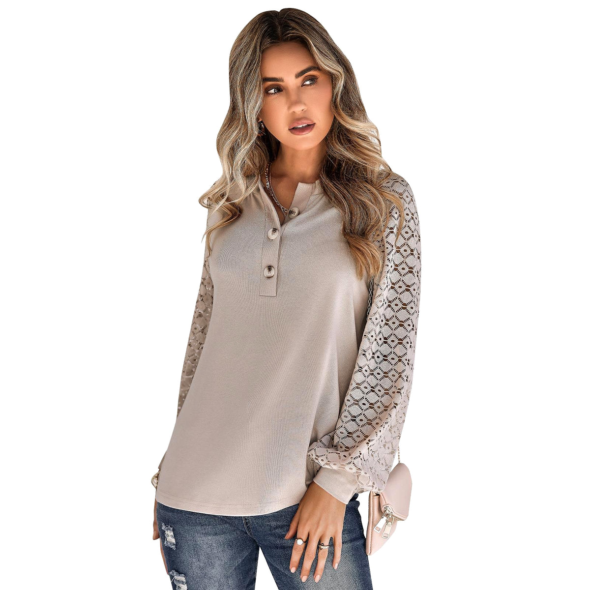 Casual Lace Button Top Women T-Shirt - enhanced image 20
