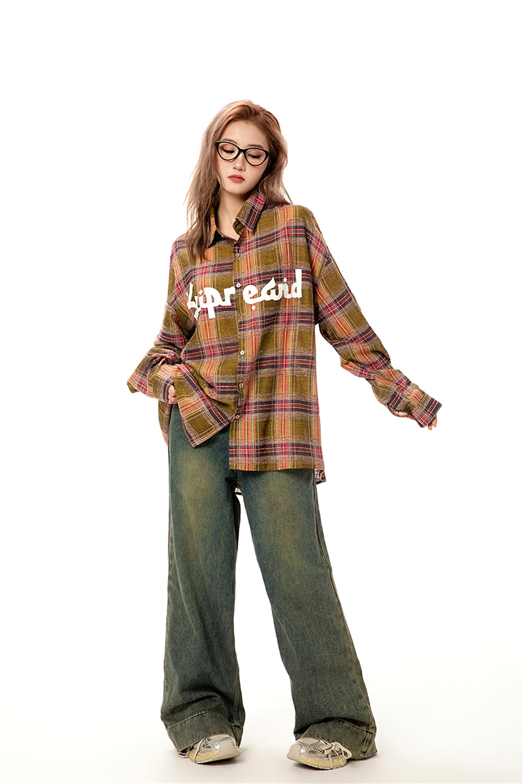 Color-contrast Check Letter Printed Long Sleeve DressShirt - enhanced image 20