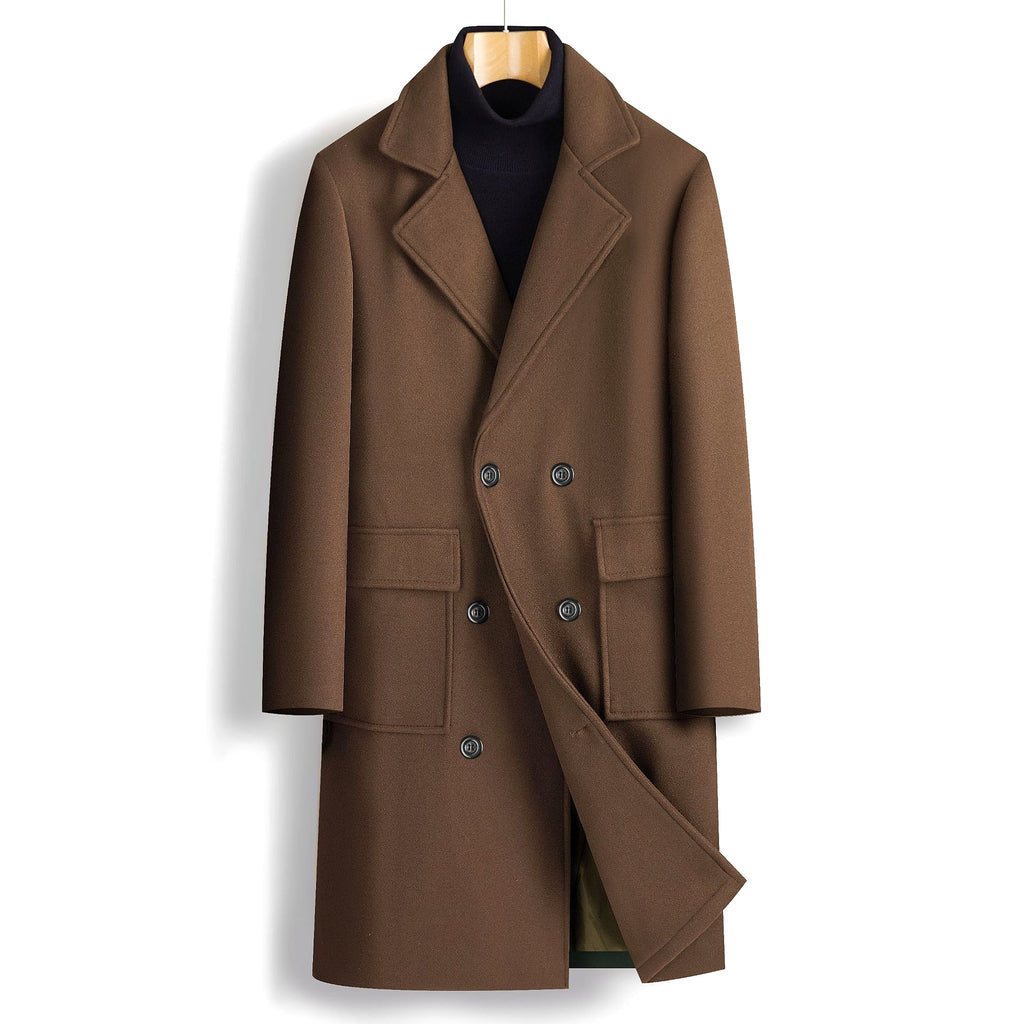 Fall Winter Men Double Breasted Mid-length Trench Coat - enhanced image 20