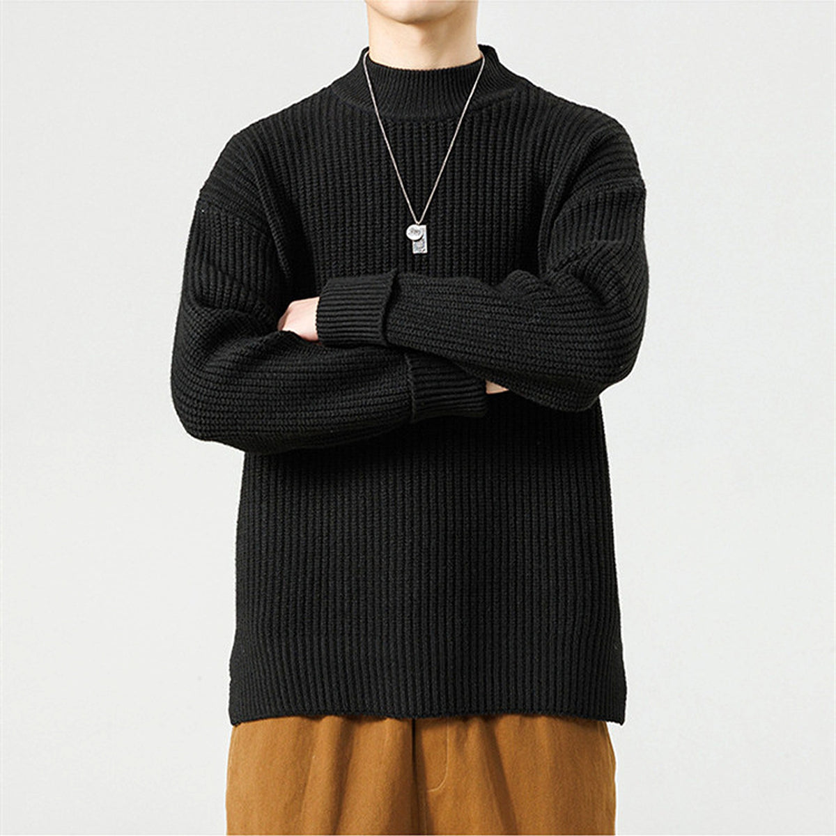 Half High Necked Sweater For Men's Casual Knitwear Outerwear - enhanced image 20