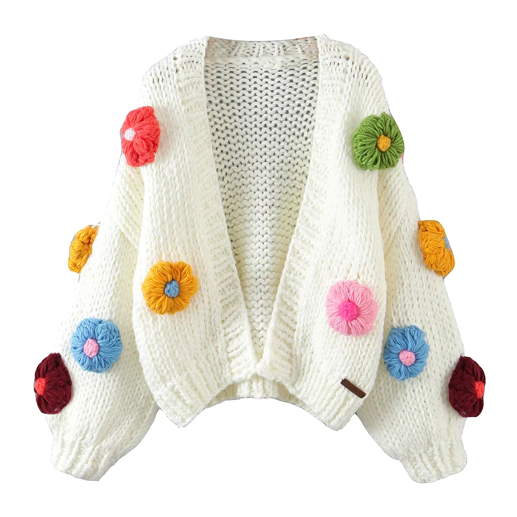 Handmade Crochet Cardigan Sweater Women Fruit Jacquard Embroidery - enhanced image 20