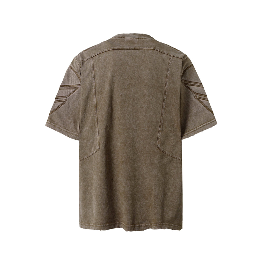 High Street Retro Washed Distressed Deconstruction Stitching Short Sleeve - enhanced image 20