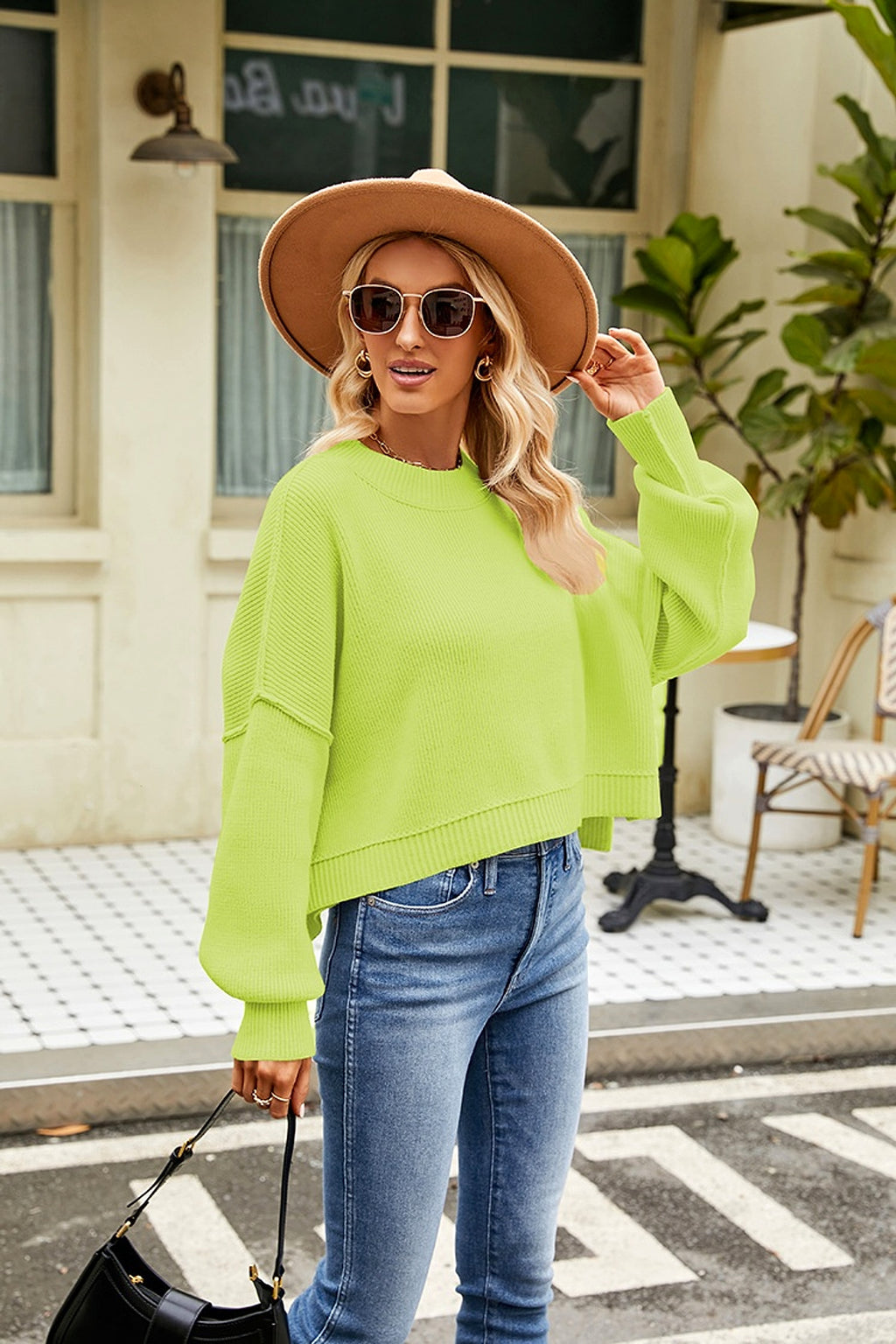 Loose Cropped Pullover Fashion Long Sleeve Round Neck Sweater - enhanced image 20