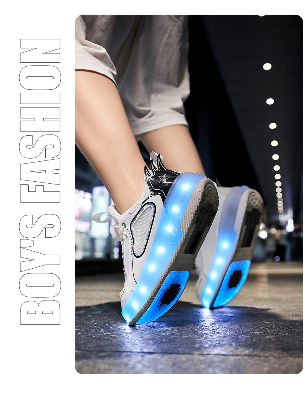 Mesh Double Wheel Heelys Children's Luminous Charging Roller Skating Deformation Skate Shoes - enhanced image 20