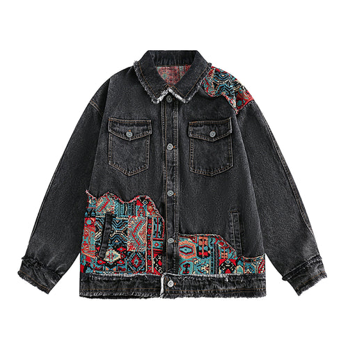 1. National Style Burrs Stitching Washed Denim Jacket - enhanced image 20