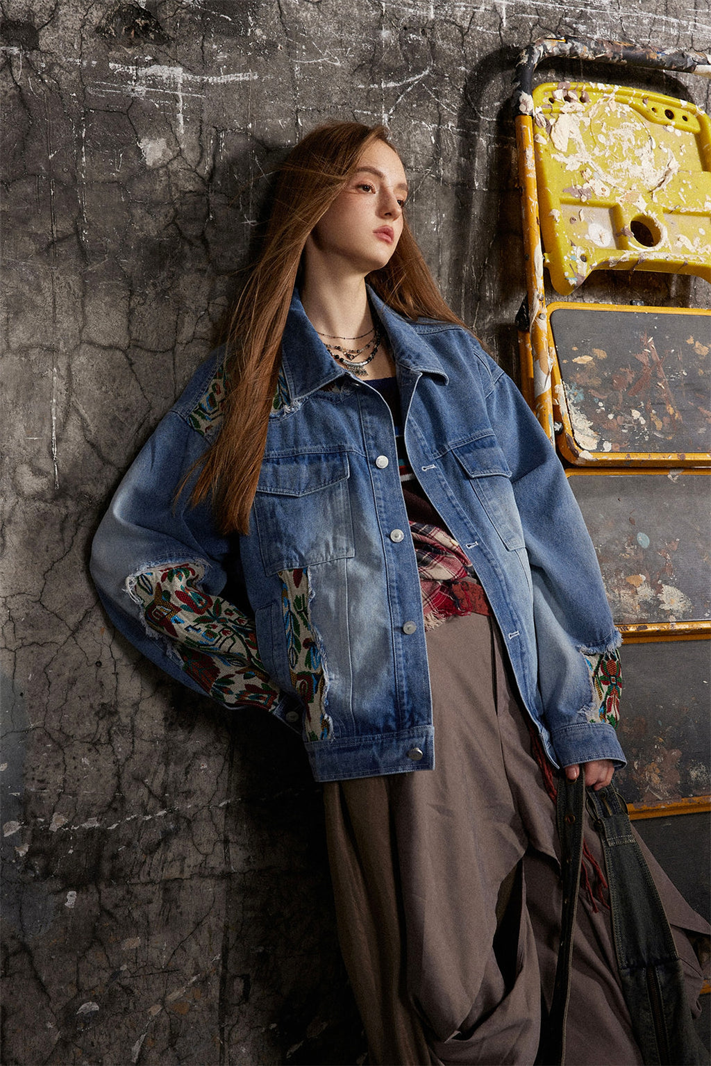 1. Stitching Embroidery Frayed Hem Denim Jacket Women - enhanced image 20